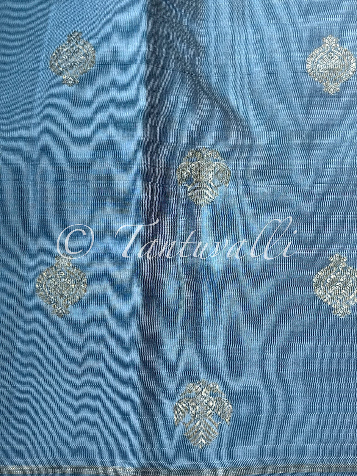 Metallic Blue and Lime Green Borderless Pure Zari