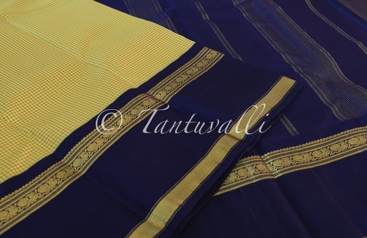 Yellow Micro Checks Navy Blue Rettaipet Korvai
