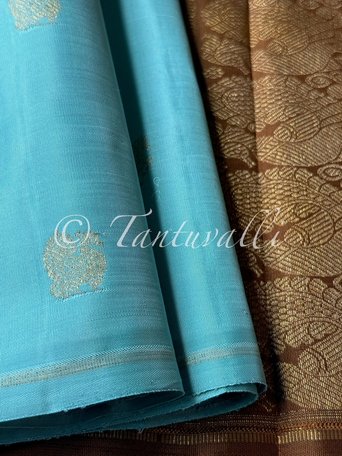 Glacier Blue and Cocoa Brown Borderless Pure Zari