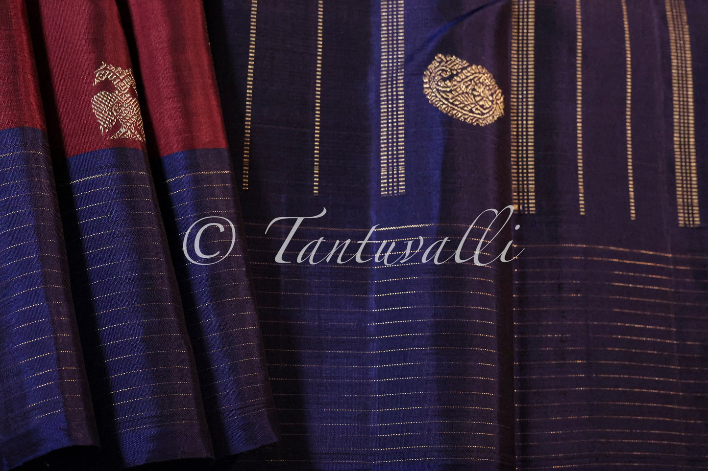 Maroon with Dark Blue Bodi Korvai