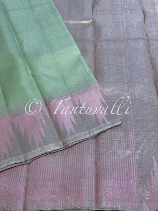 Pastel Elaichi Vaira Oosi 8 Kol with Pastel Pink Temple Korvai
