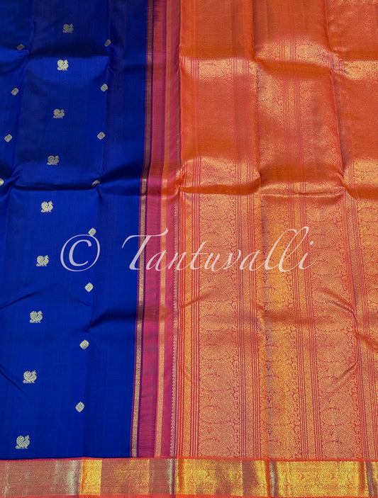 Dark MS Blue with Peach Orange Small Border Korvai