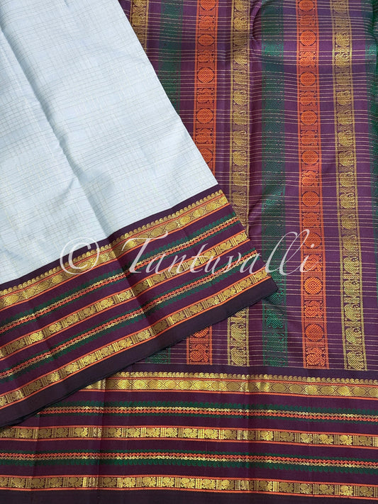 Ice Blue Oosi Kattam and Kanchana Varisaipet Border and Pallu