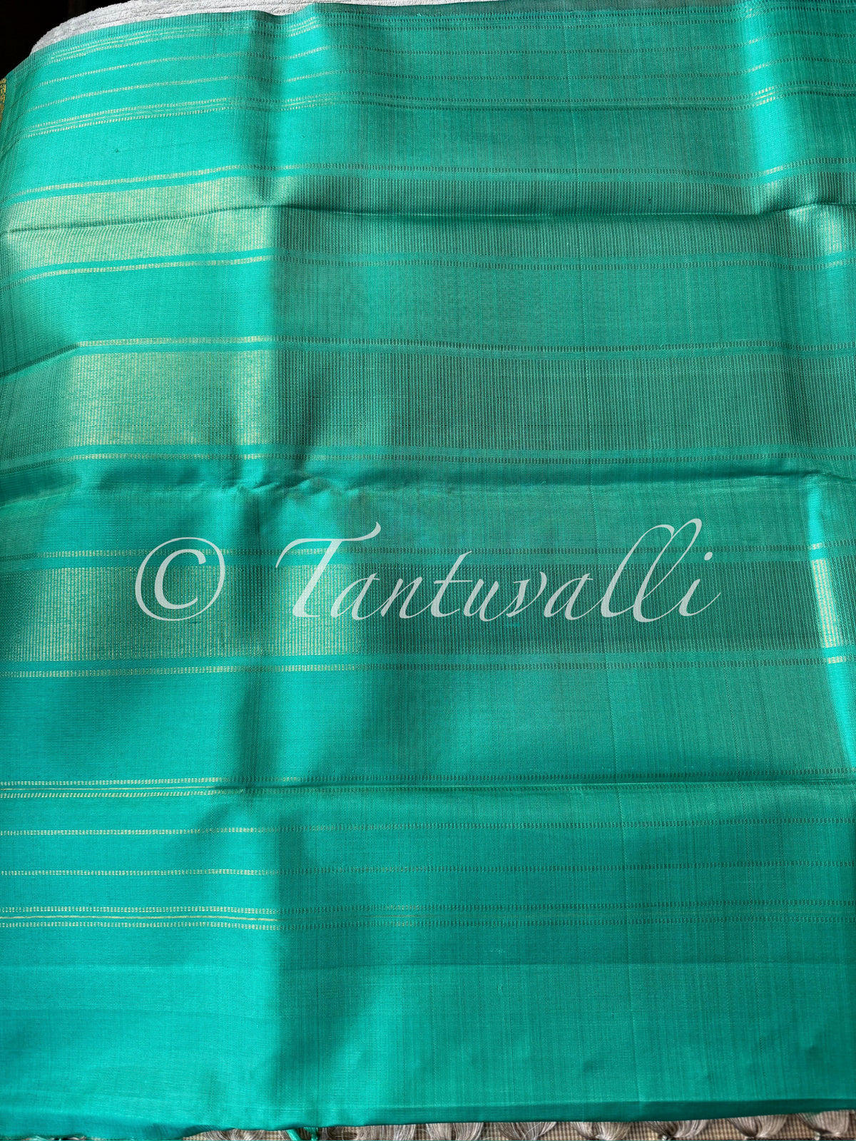 Beige Kasa Kasa Kattam with Aquamarine Small Border