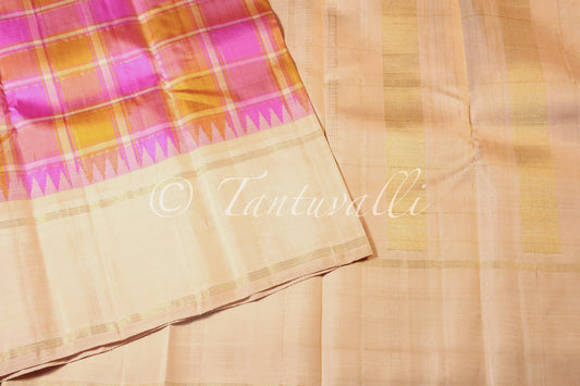 Casatta Pink and Orange Checks with Ivory korvai
