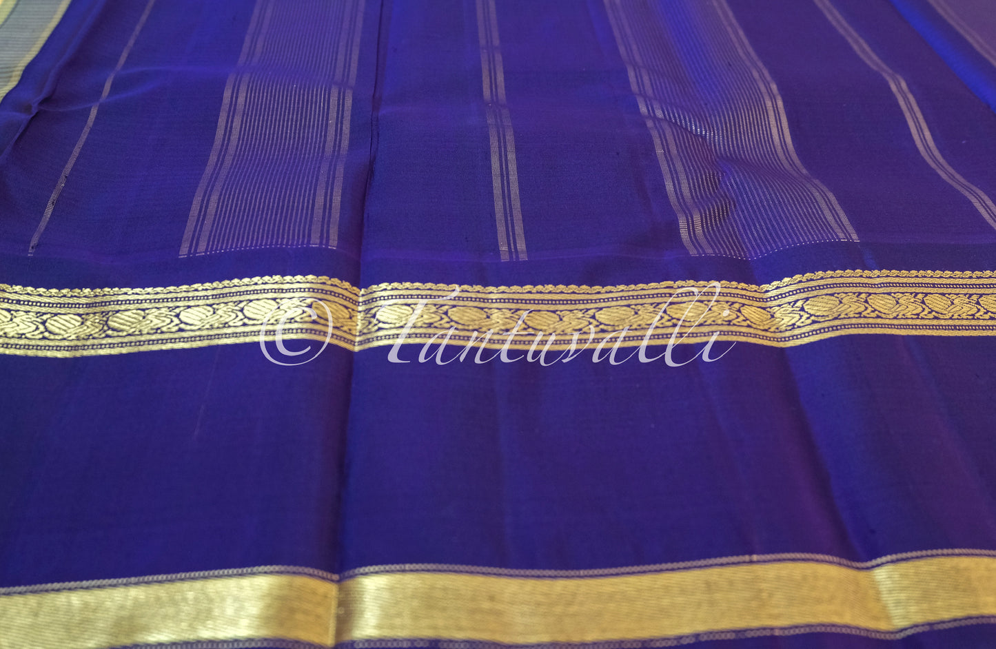 Yellow Micro Checks Navy Blue Rettaipet Korvai