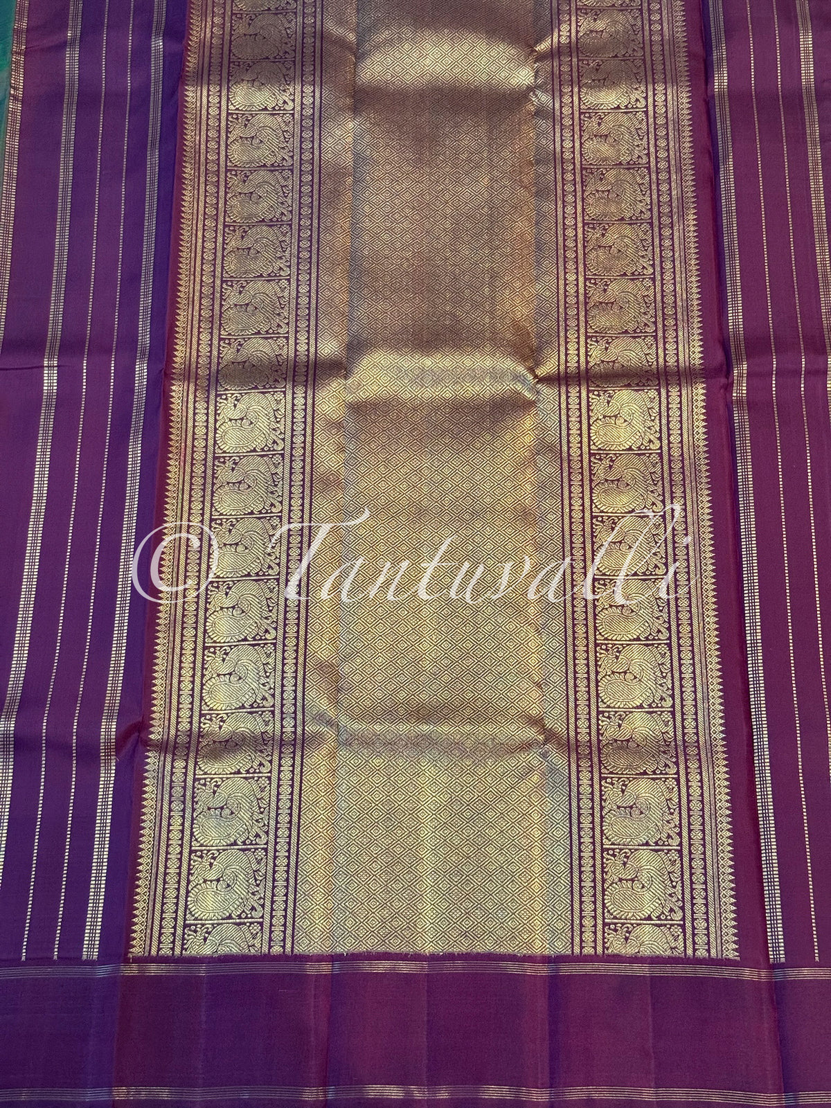 Dark Green Shot Maroon Pure Zari with Wine Bodi Korvai