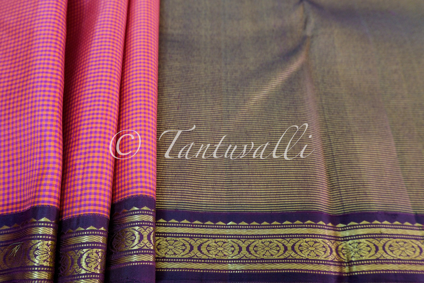 Red Purple Micro Checks Aubergine Korvai