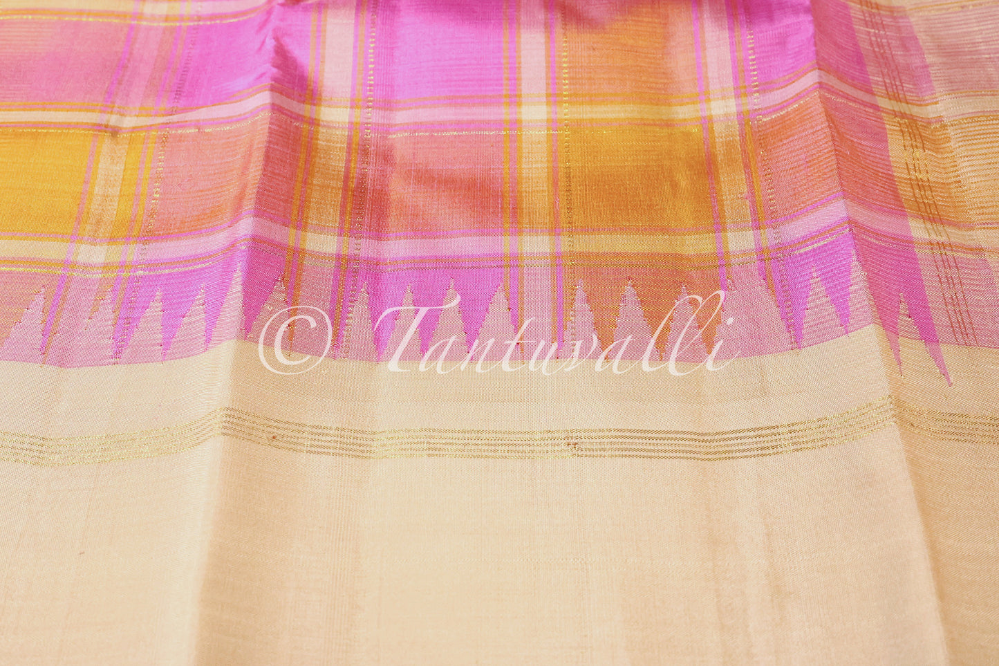 Casatta Pink and Orange Checks with Ivory korvai