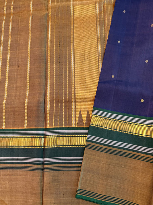 Dual tone indigo with Olive green Korvai