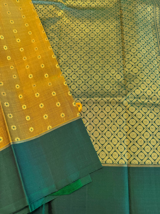 Mustard/golden olive with Bottle green Plain Korvai