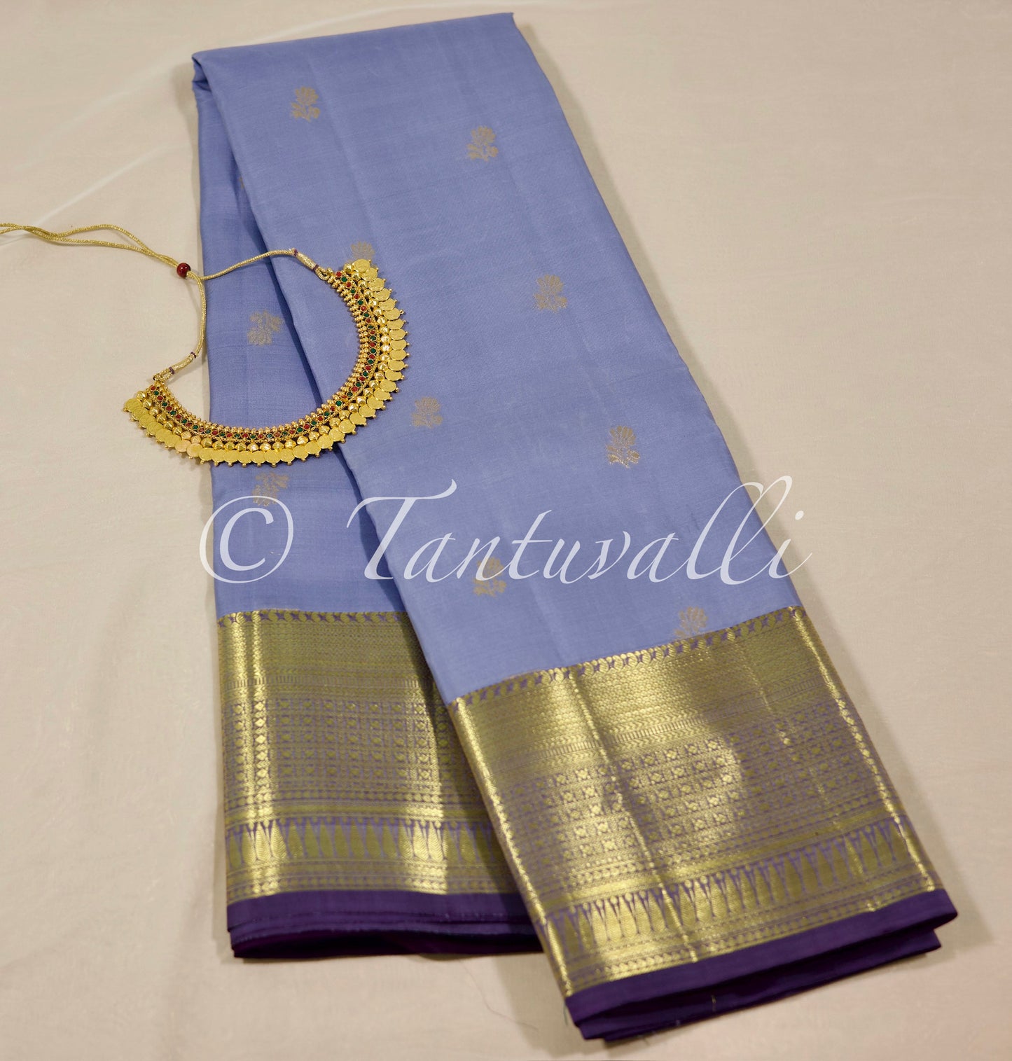 Powder grey with Dark violet Zari Border