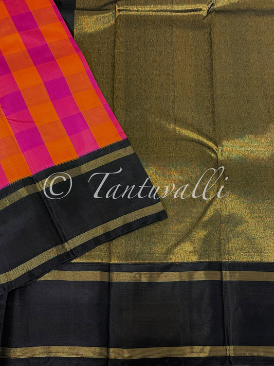 Orange and Pink Checks with Black Bodi Korvai