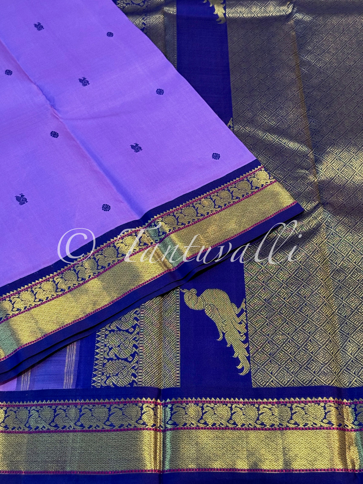 Dark December Poo with Navy Blue Small Border Korvai