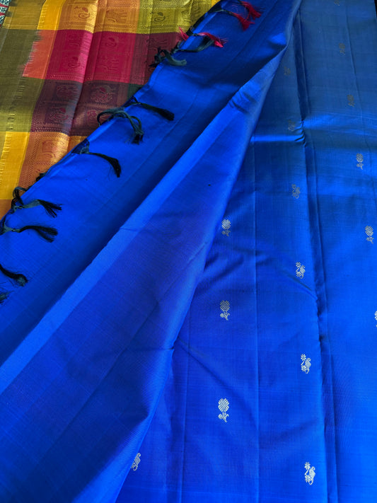 MS blue with Multi color Bomkai checks - Borderless