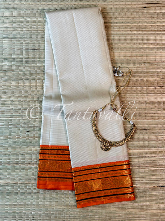 Ivory Vaira Oosi with Orange Varisaipet Korvai