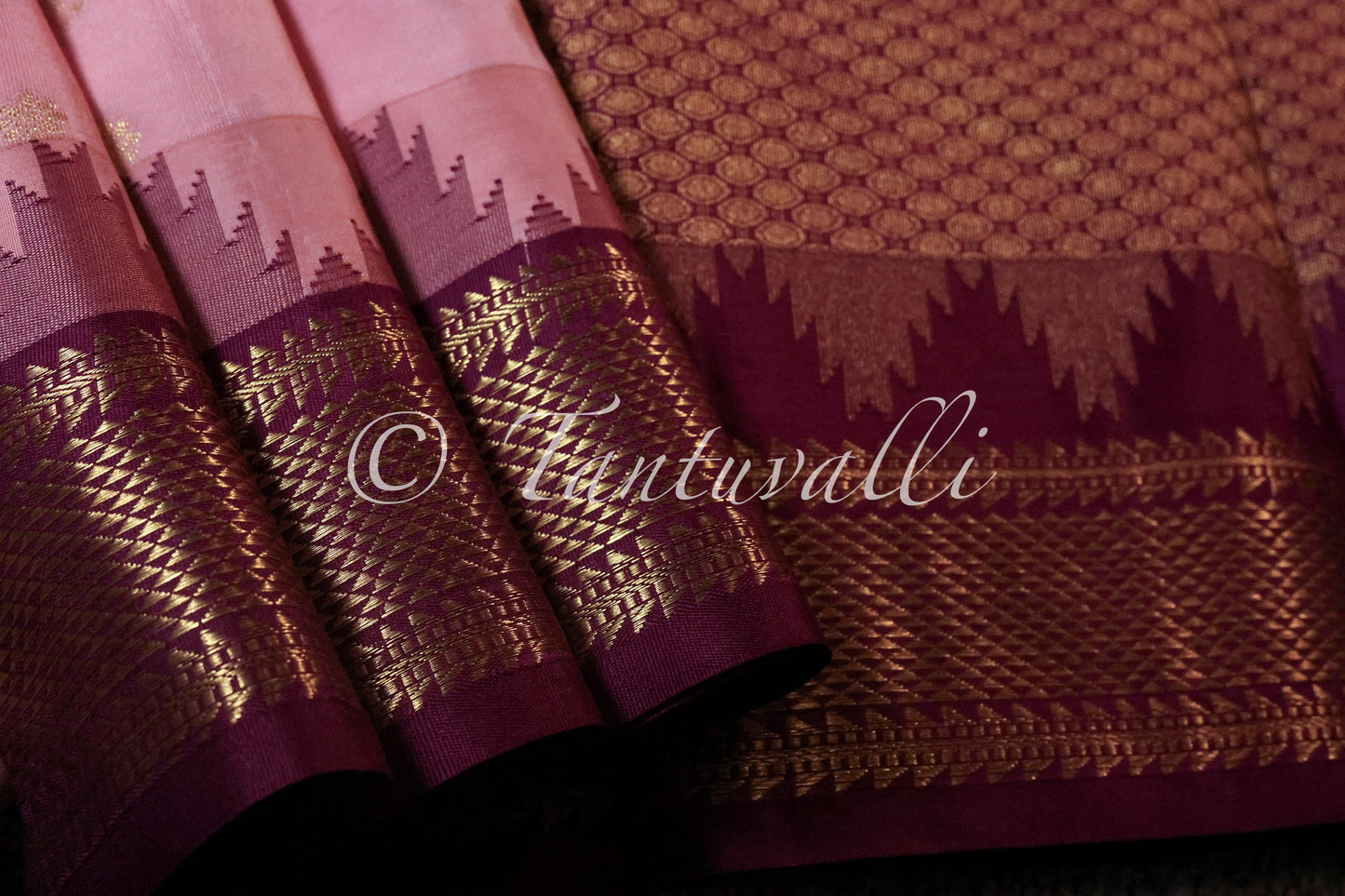 Peachy Pink with Magenta Korvai