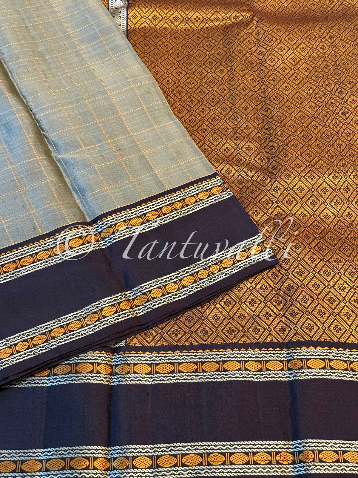 Cement Grey Checks with Dark Kanchana Korvai No Zari Kalakshethra