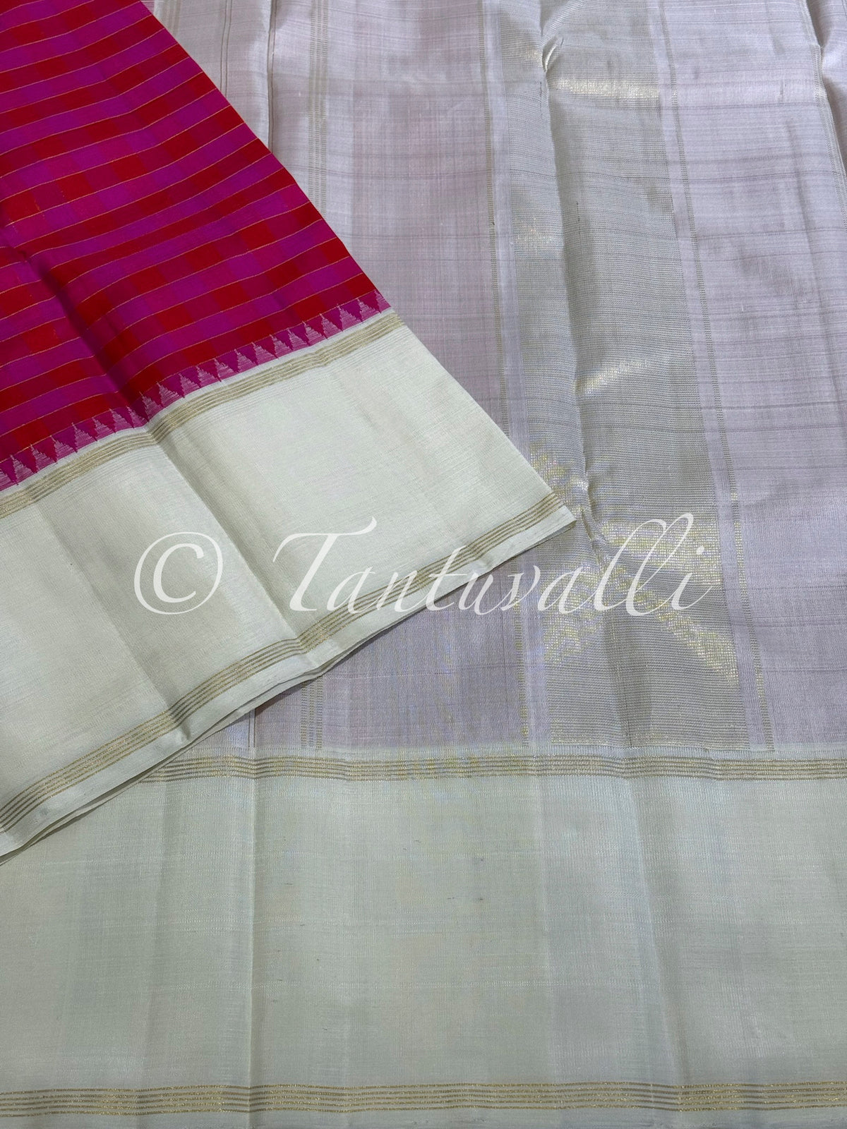 Pink and Red Multi Color Checks with Ivory Bodi Korvai