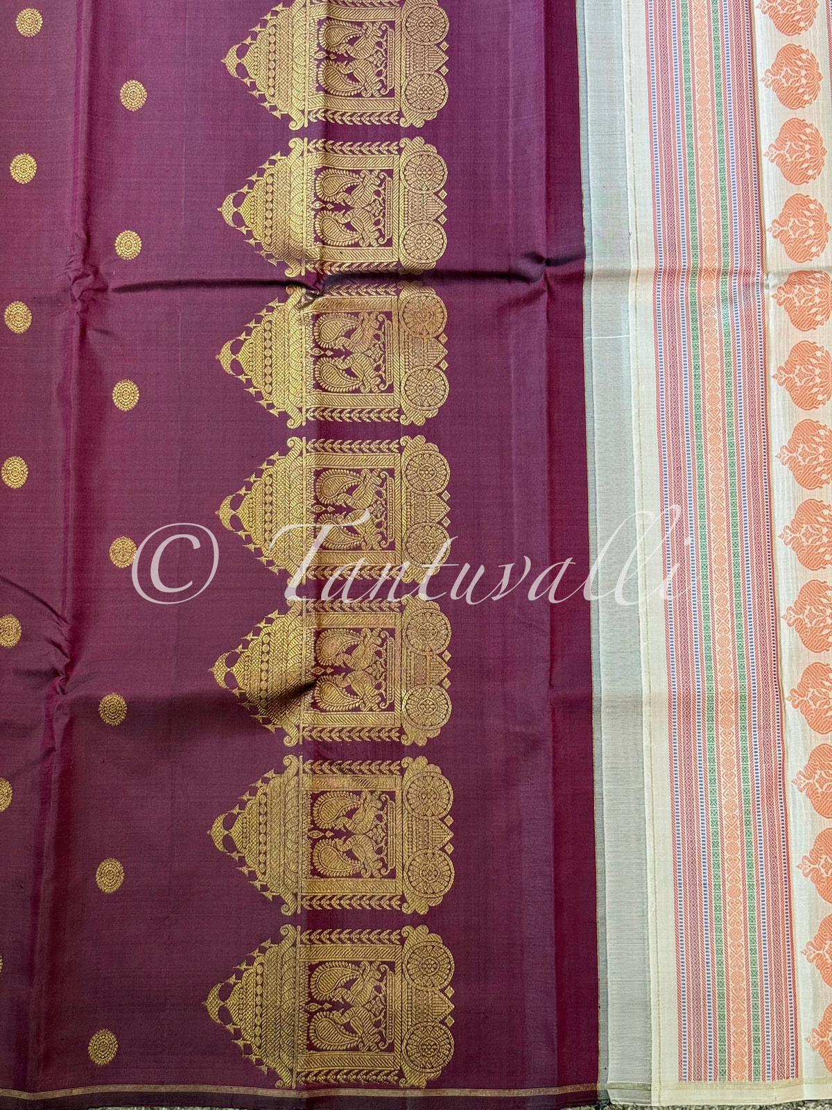 Dark Wine Borderless with Meenakari Pallu Pure Zari
