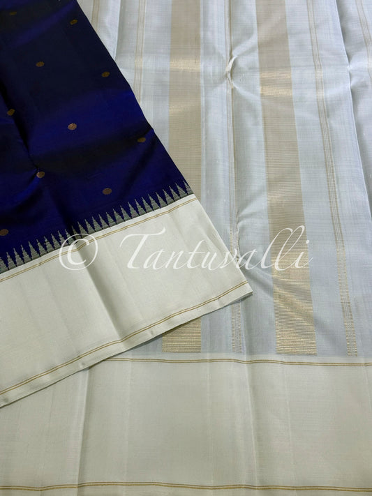 Deep Blue Pattani Butta with Ivory Bodi Korvai