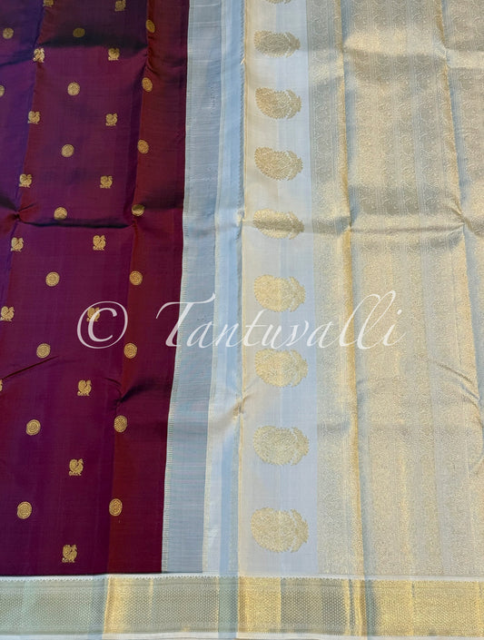 Dark Wine with Milk White Small Border Korvai