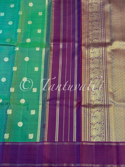 Dark Green Shot Maroon Pure Zari with Wine Bodi Korvai