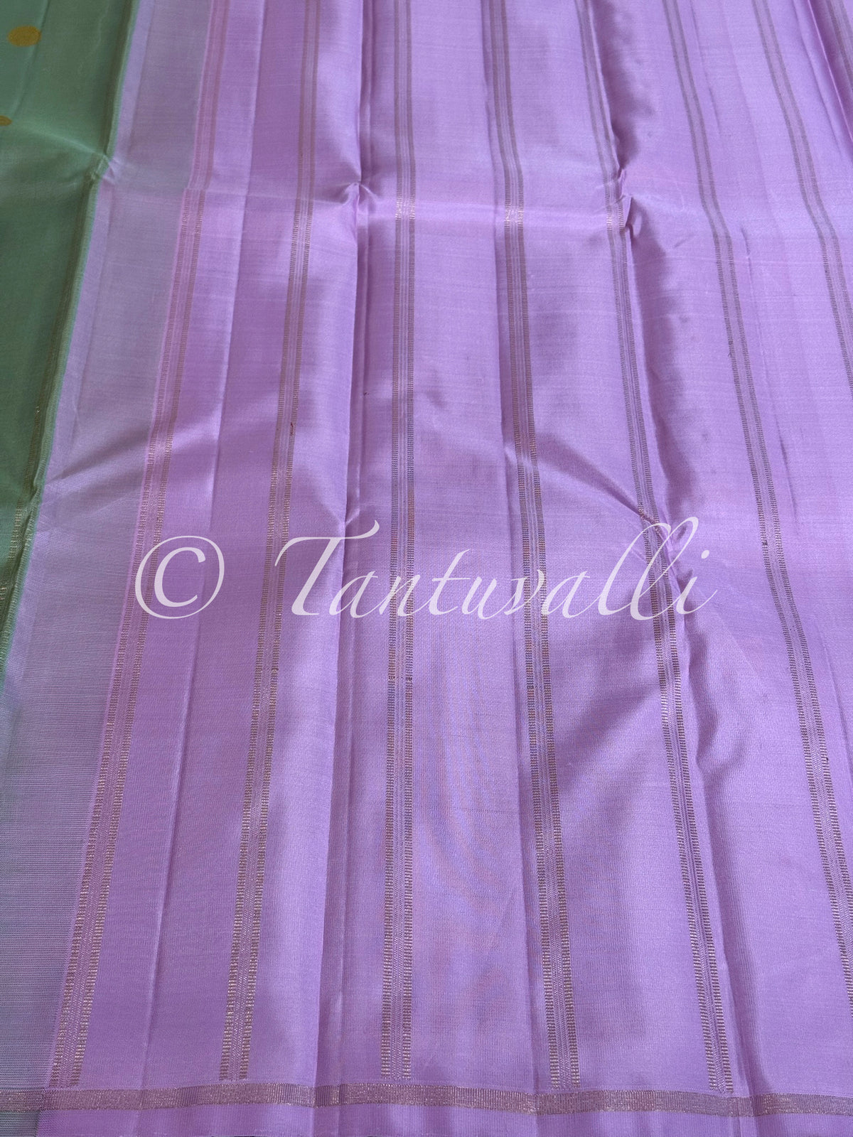 Mint Green Borderless With Lilac Pallu
