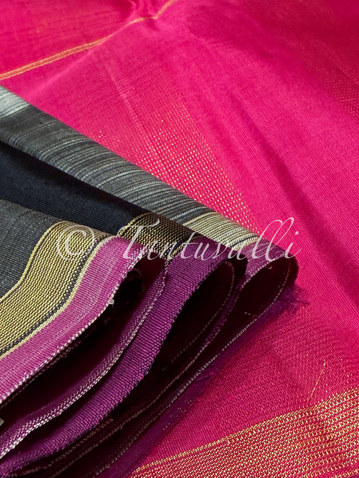 Multi Color Large Checks Borderless with Rani Pink Pallu
