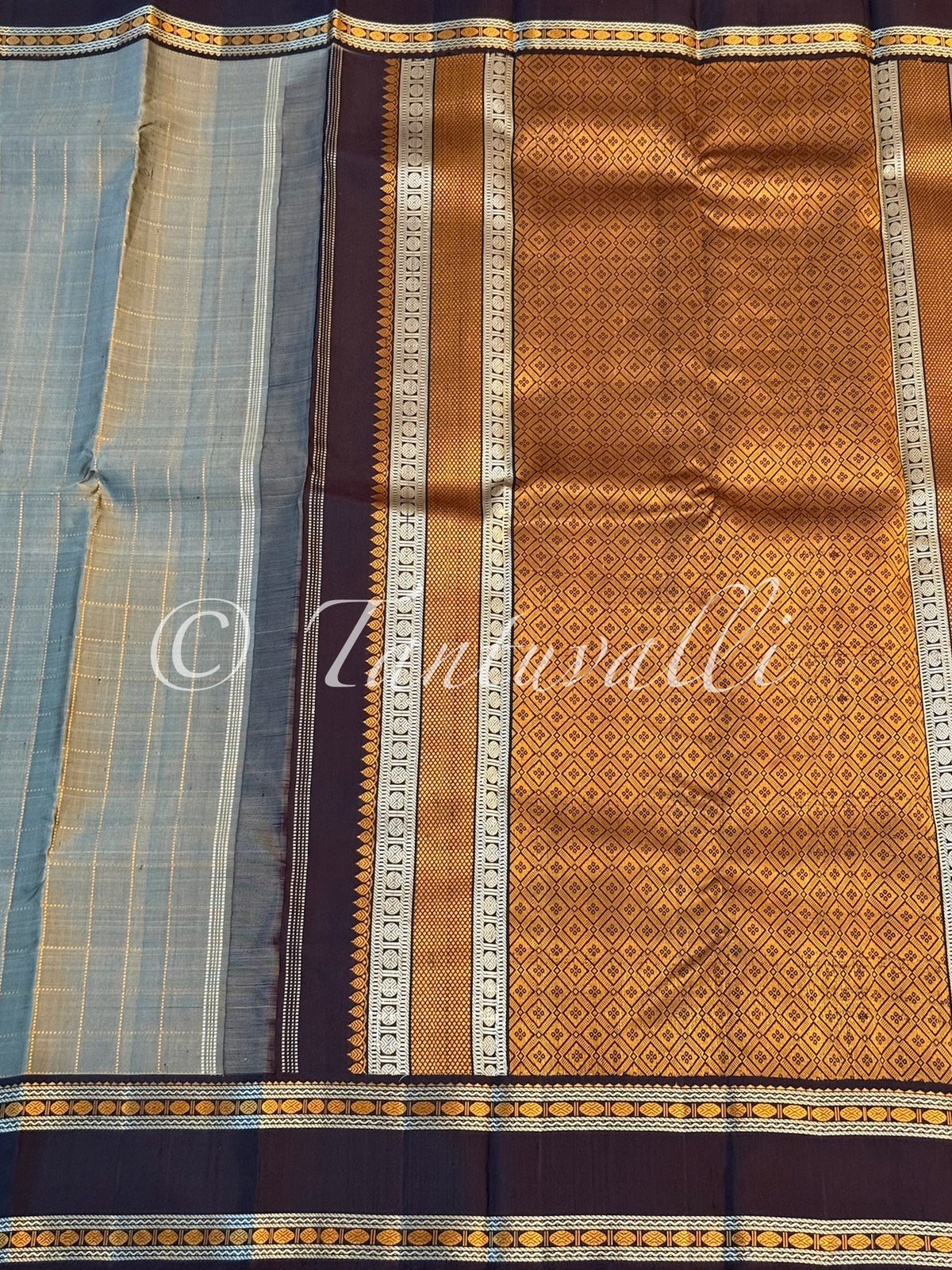 Cement Grey Checks with Dark Kanchana Korvai No Zari Kalakshethra
