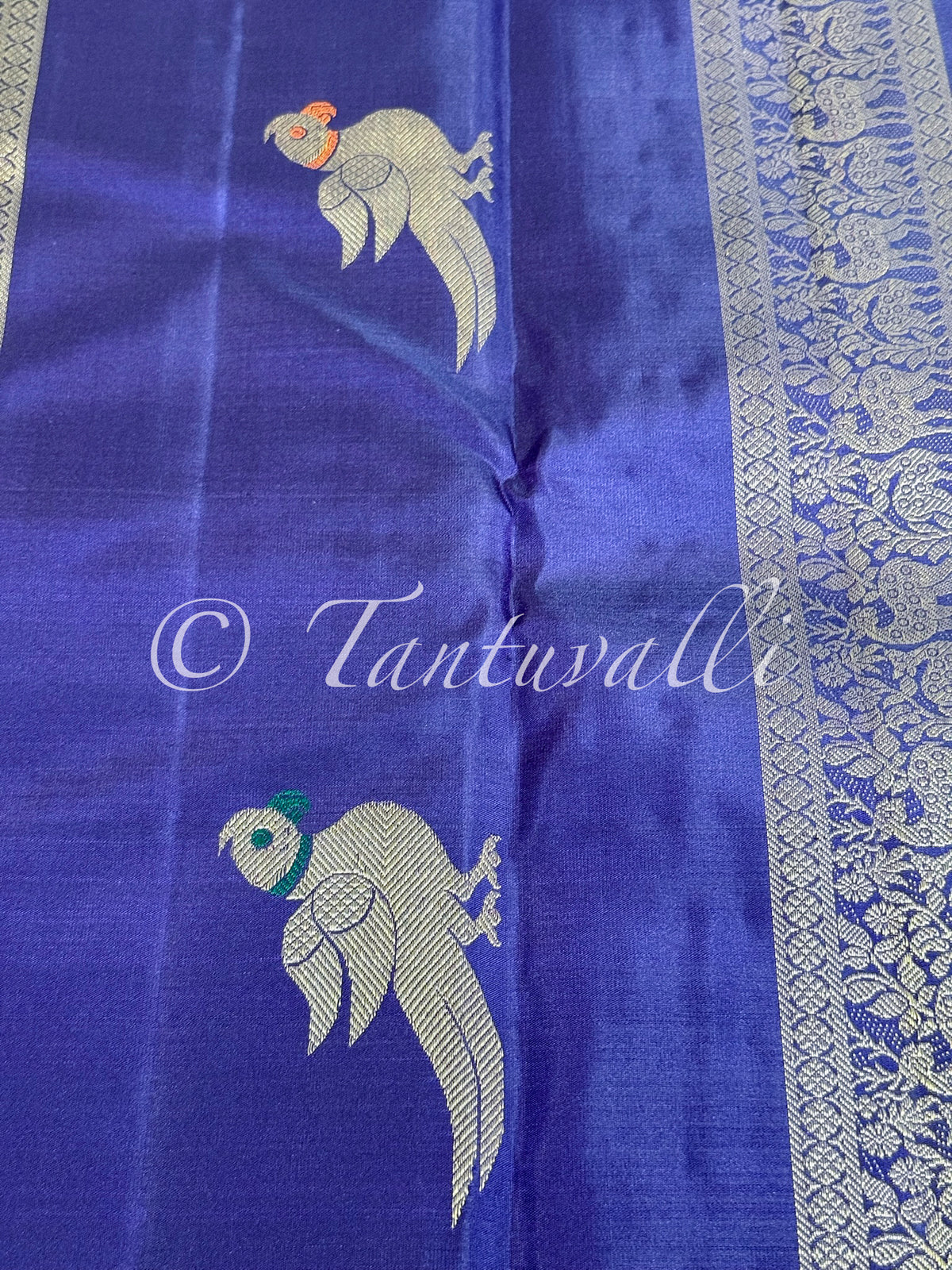 Peach Orange Butta Pure Zari Borderless with Deep Violet Blue Pallu