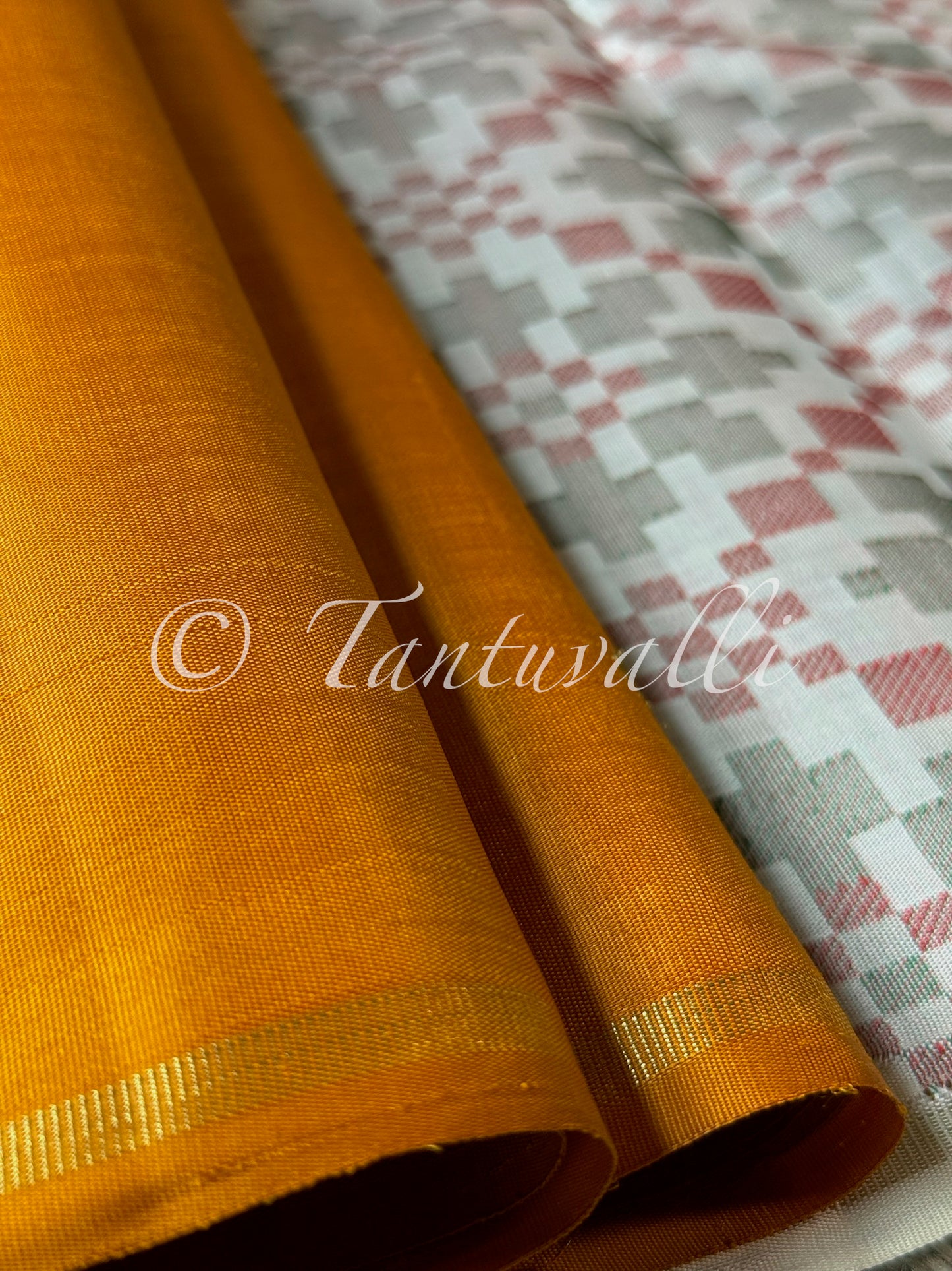Mustard Borderless with Ikat Fusion Pallu Pure Zari