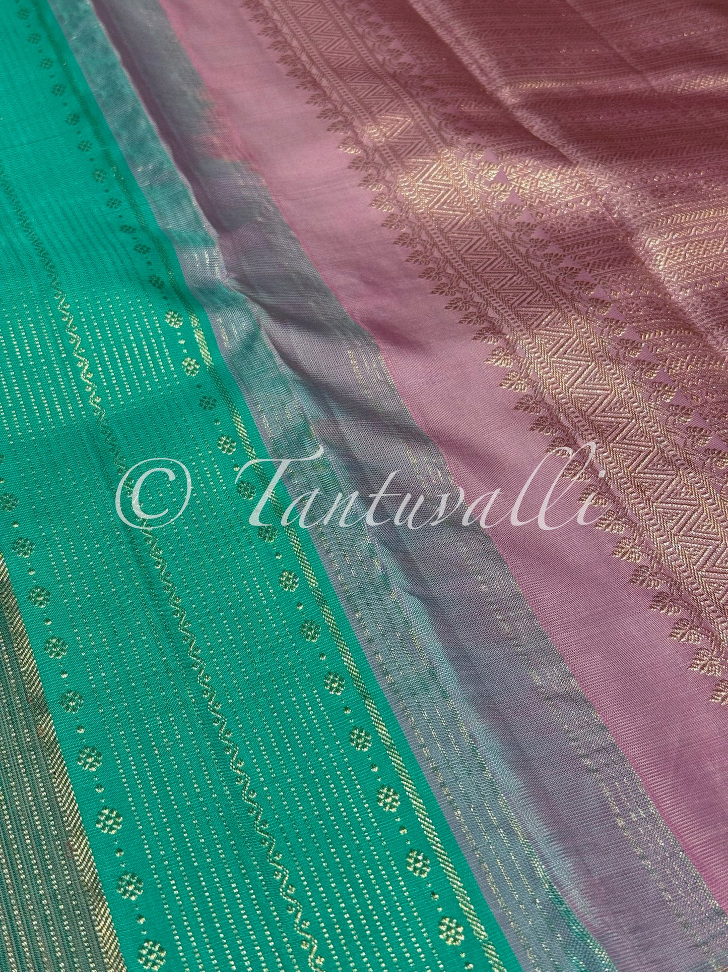 Sea Green and Grey Borderless with Baby Pink Pallu