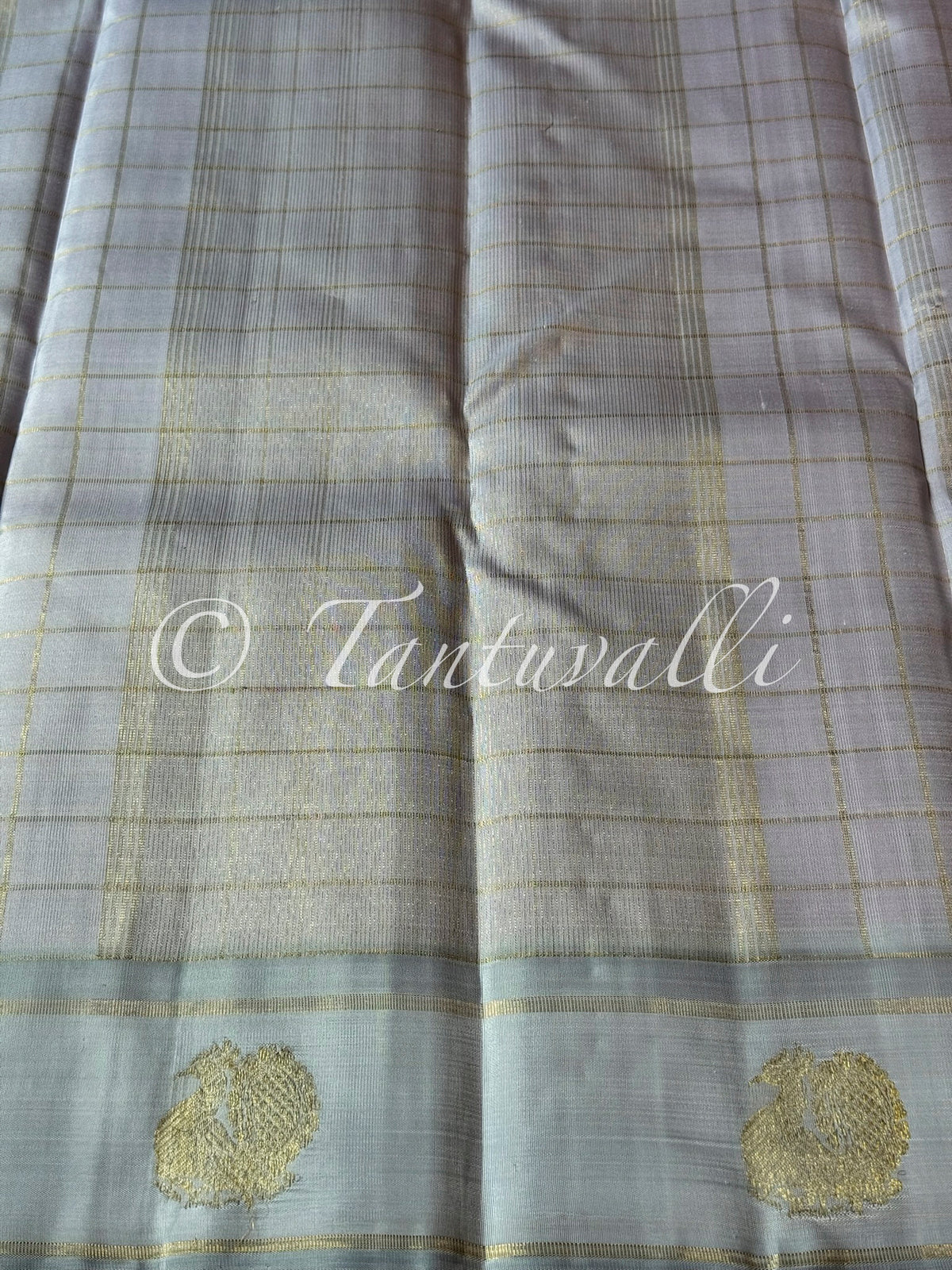 Light Pink with Zari Checks and Ice Grey Border