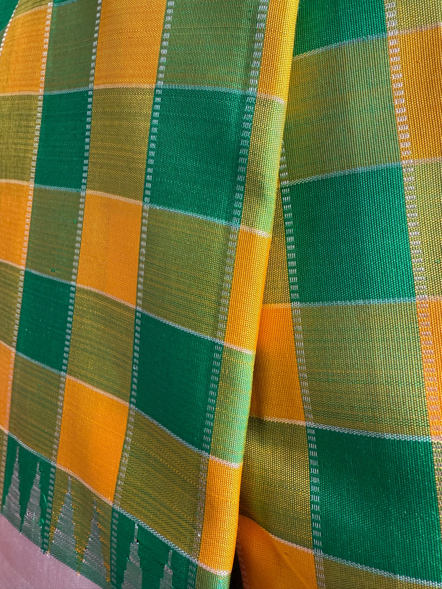 Yellow and green with beige Korvai