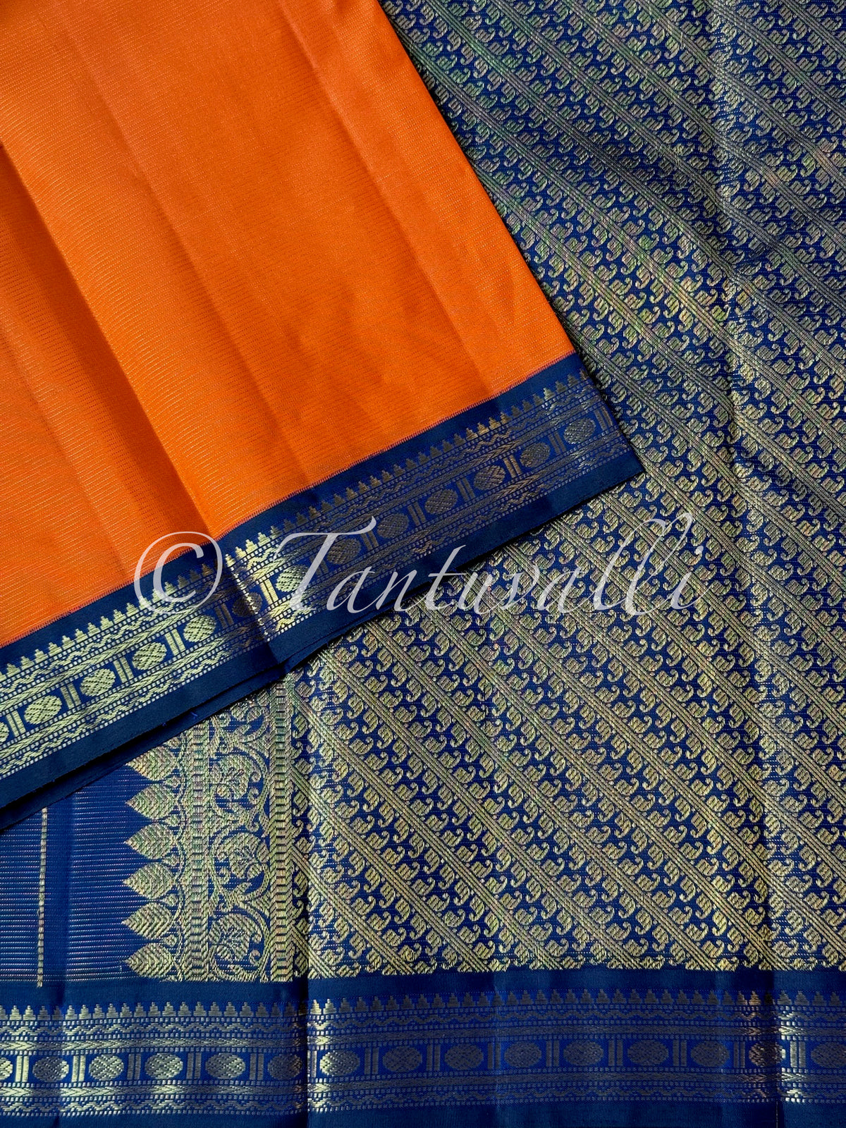 Fanta Orange Vaira Oosi with Navy Blue Korvai