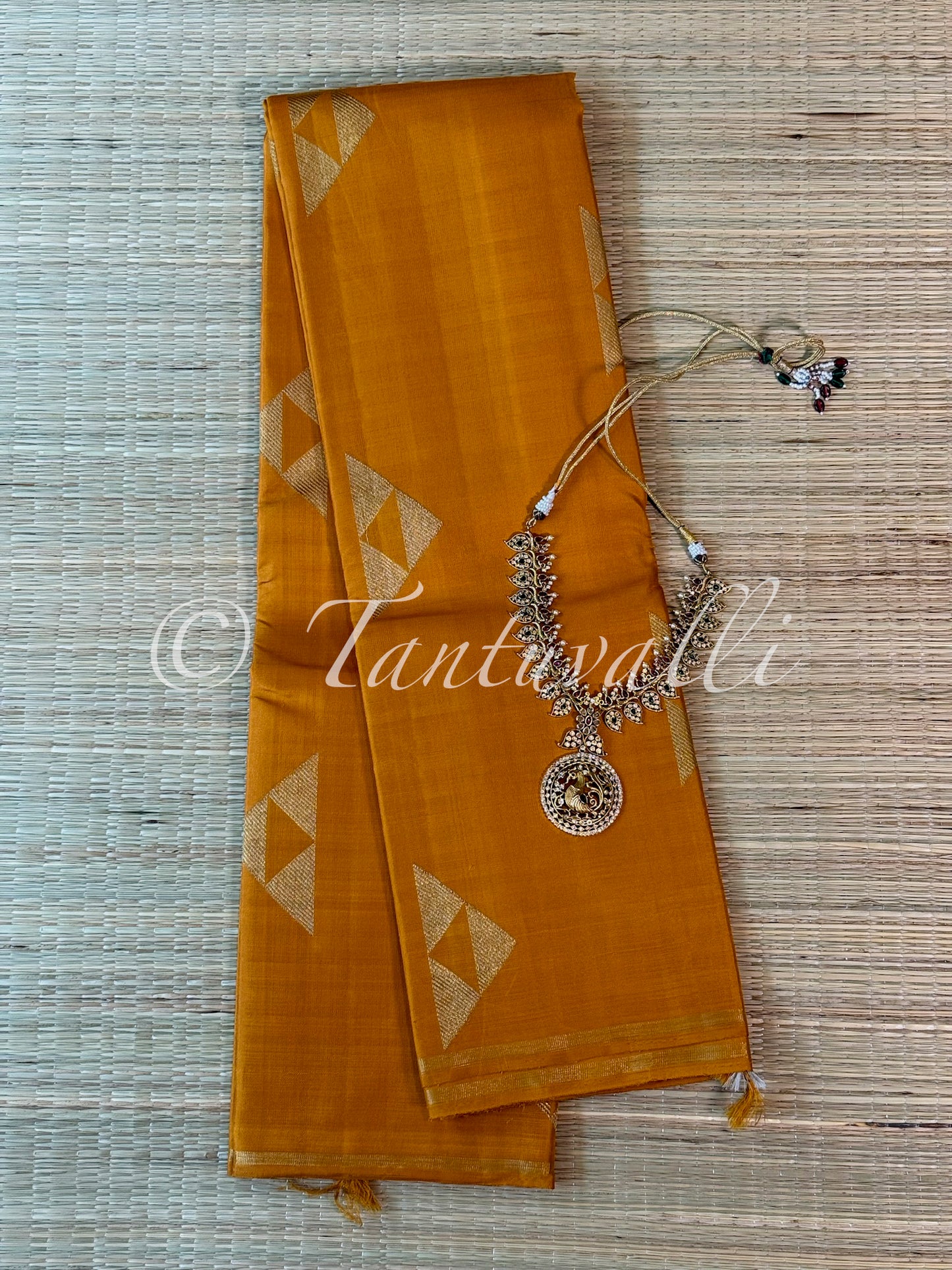 Mustard Borderless with Ikat Fusion Pallu Pure Zari
