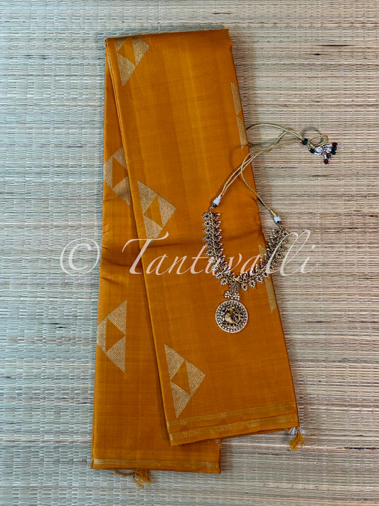 Mustard Borderless with Ikat Fusion Pallu Pure Zari