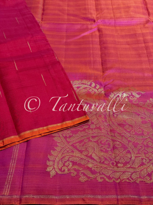 Red Malli Moggu Pure Zari Borderless with Pink Corner Butta Pallu
