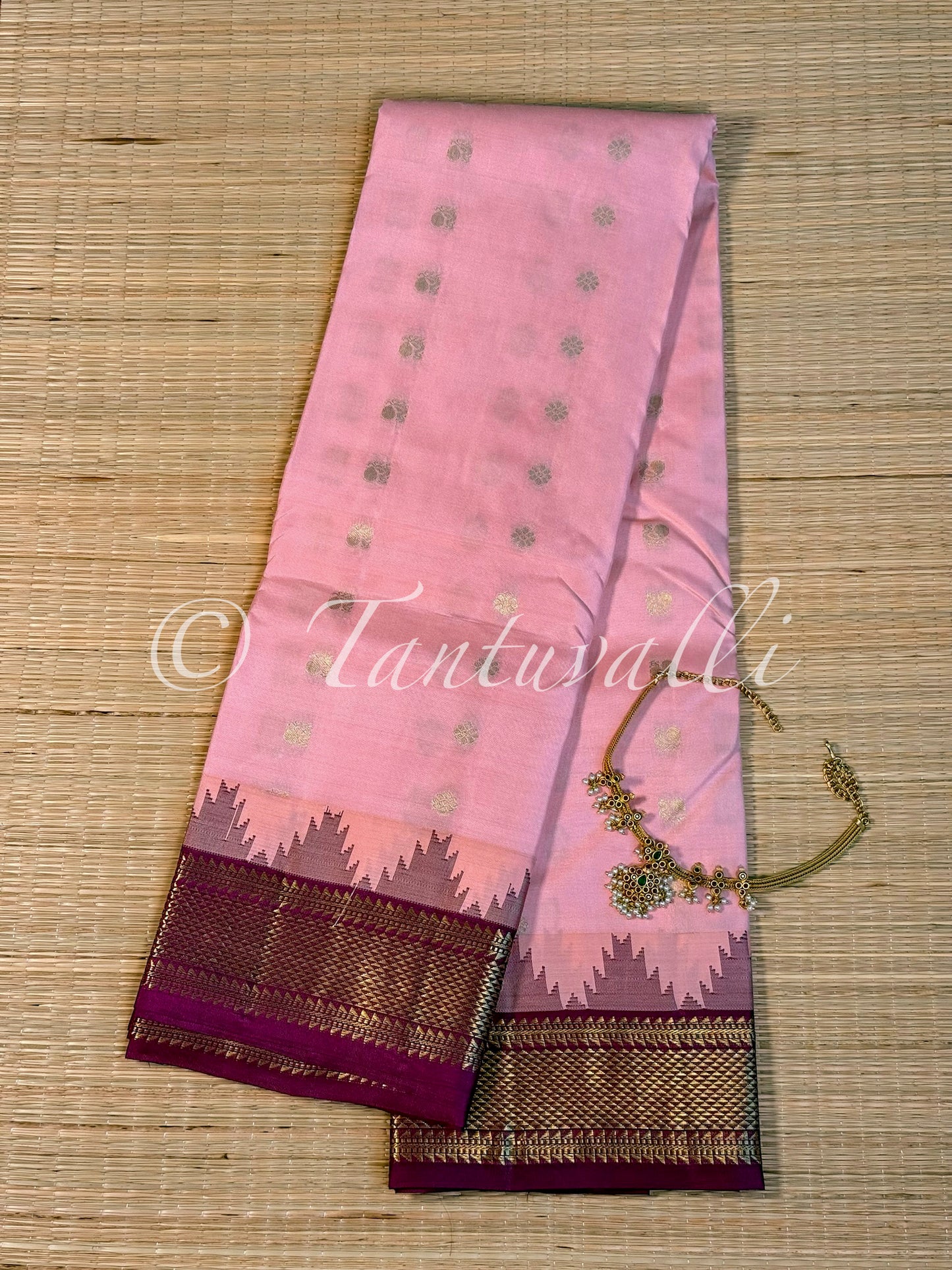 Peachy Pink with Magenta Korvai