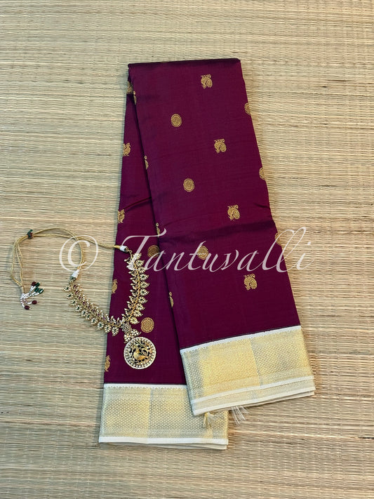 Dark Wine with Milk White Small Border Korvai