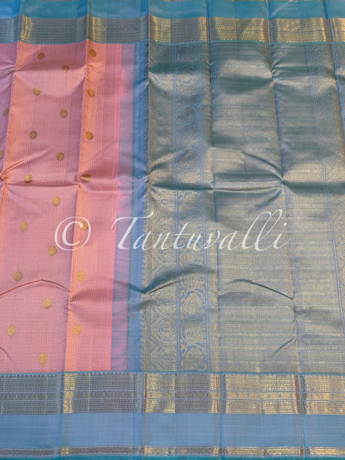 Baby Pink Podi Kattam and Baby Blue Contrast Border