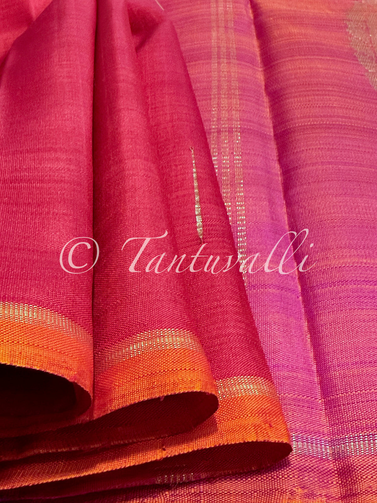 Red Malli Moggu Pure Zari Borderless with Pink Corner Butta Pallu