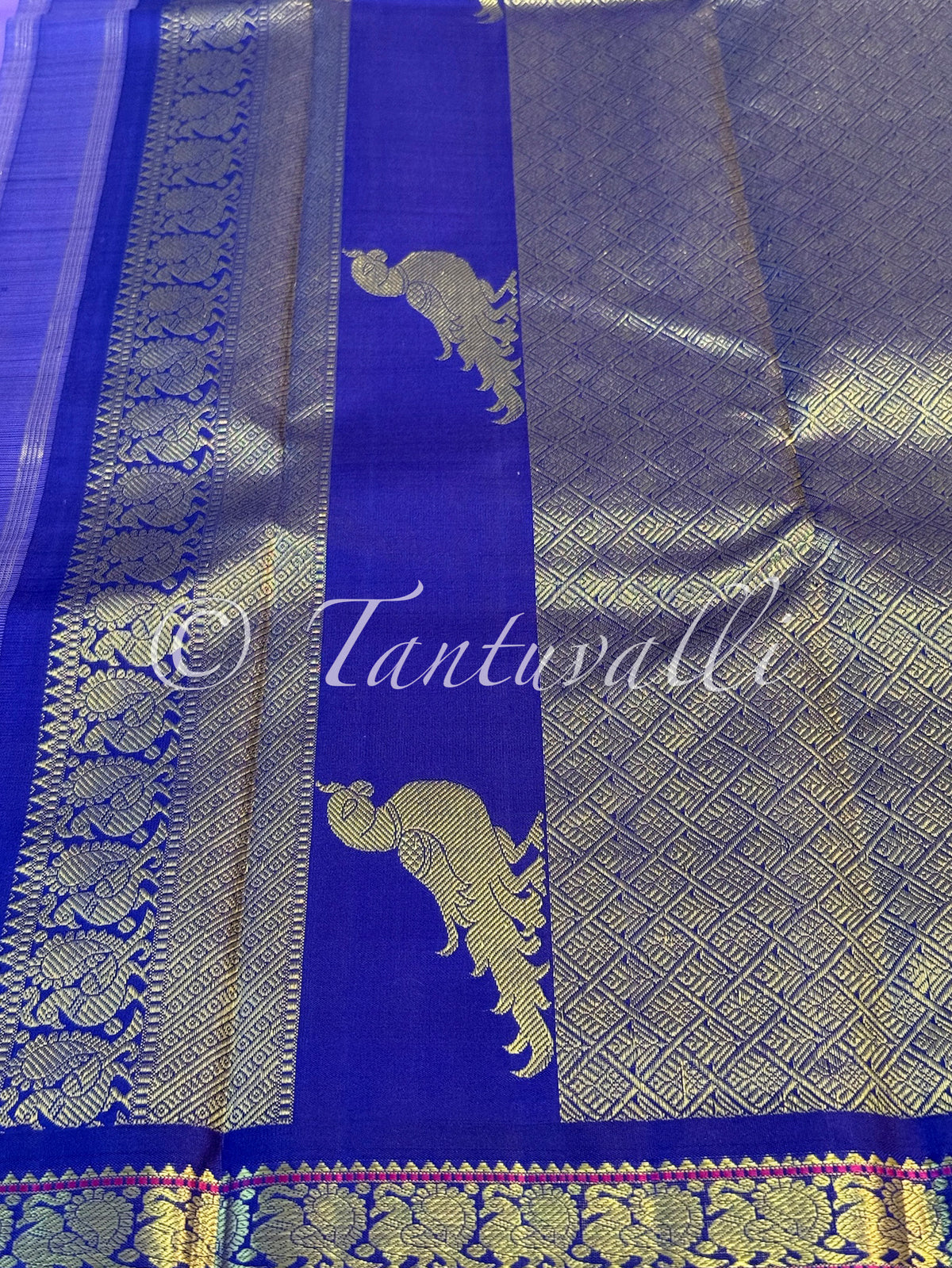 Dark December Poo with Navy Blue Small Border Korvai