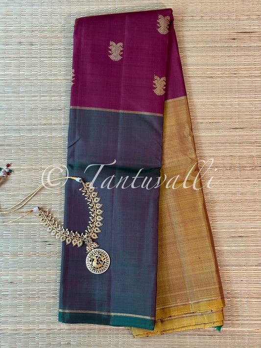 Manthulir Wine Mustard Muppagam Pure Zari