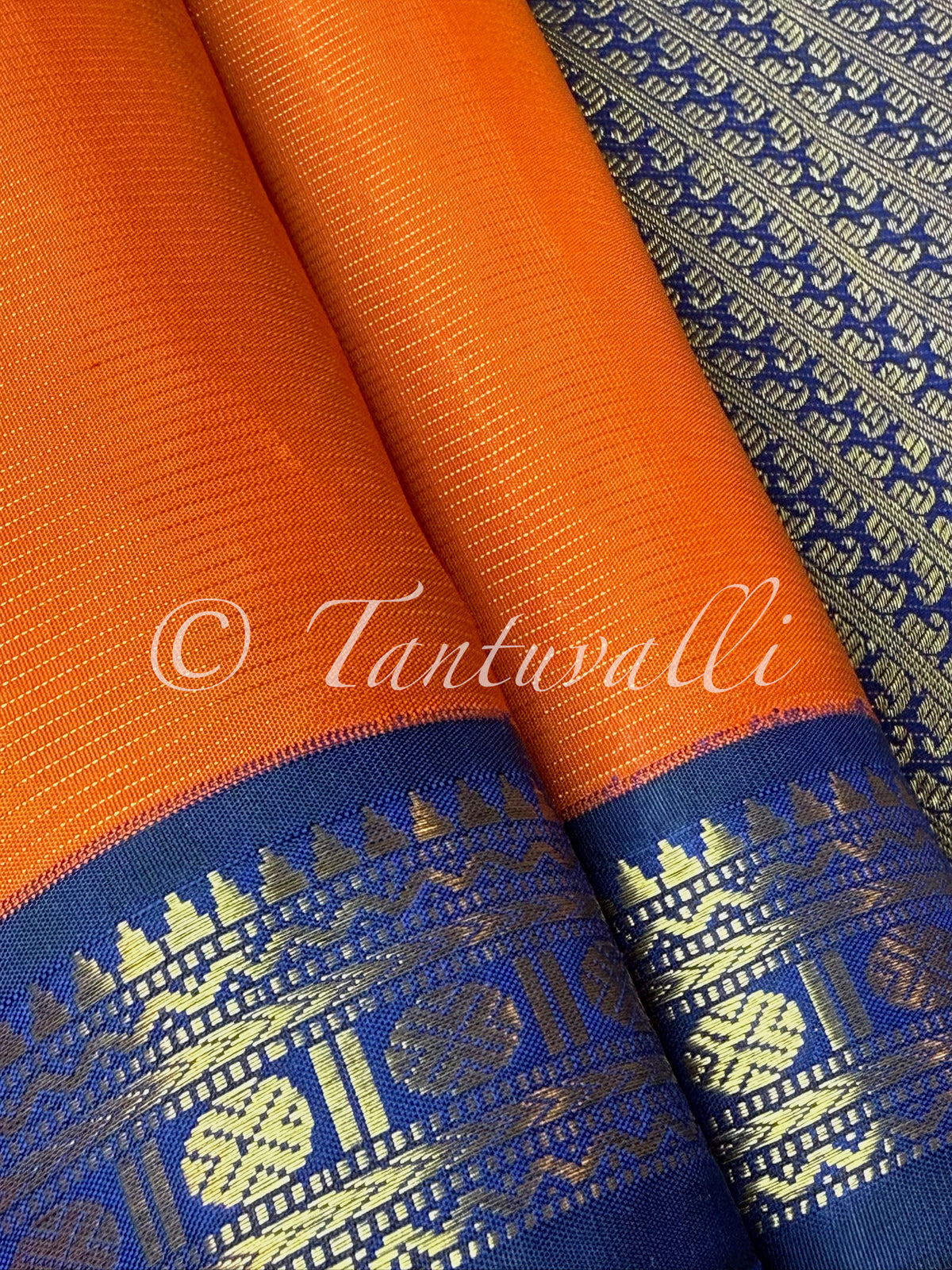 Fanta Orange Vaira Oosi with Navy Blue Korvai