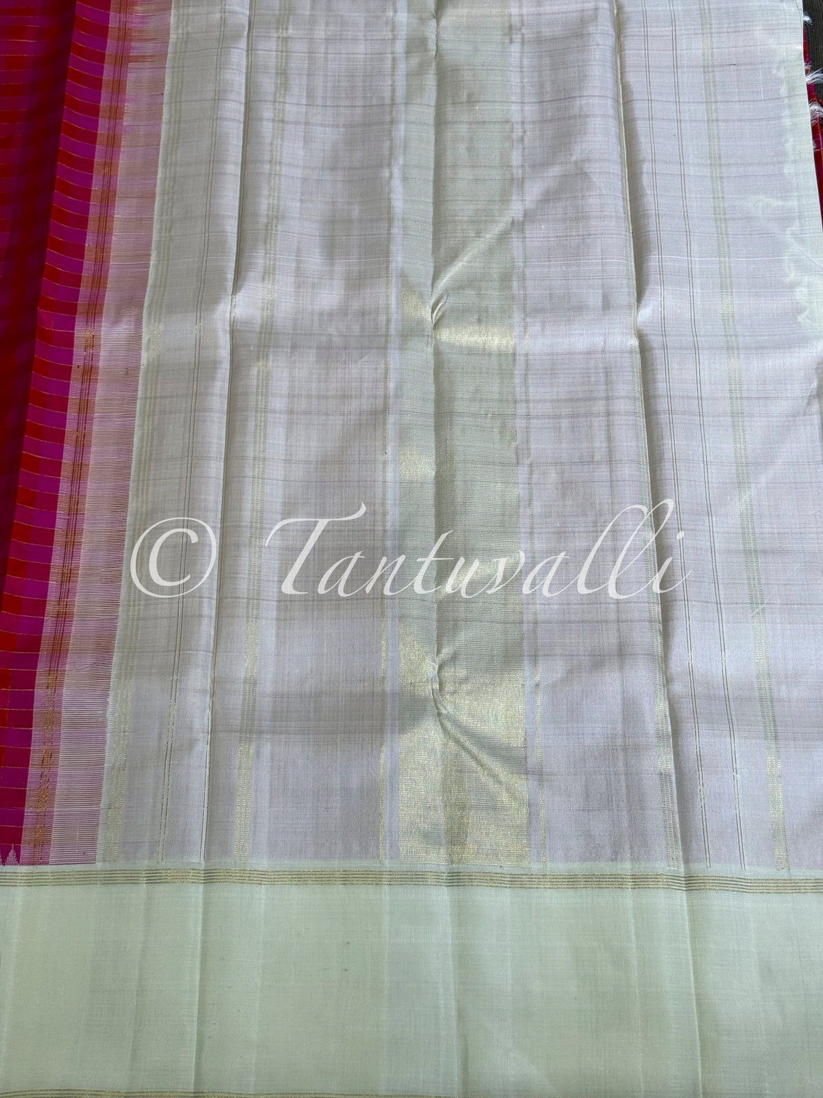 Pink and Red Multi Color Checks with Ivory Bodi Korvai