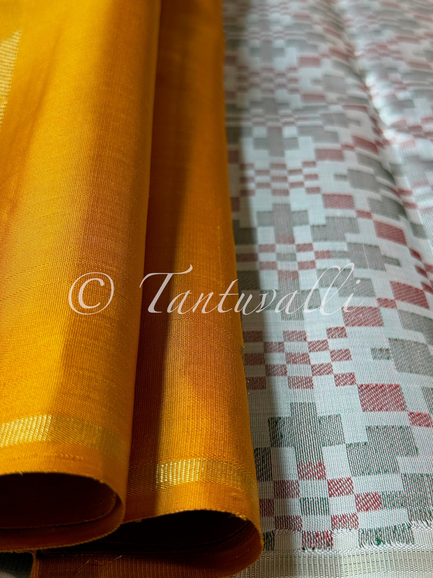 Mustard Borderless with Ikat Fusion Pallu Pure Zari