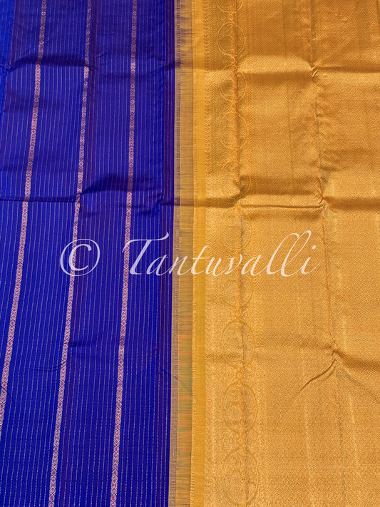 MS Blue Borderless Vertical Zari and Meenakari Motifs with Warm Yellow Pallu