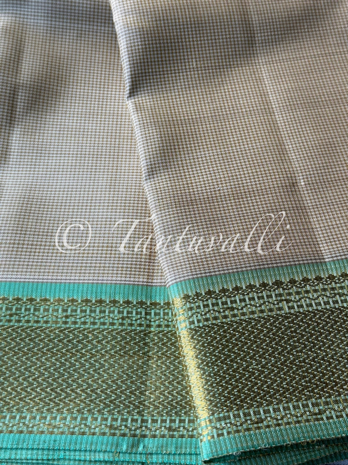 Beige Kasa Kasa Kattam with Aquamarine Small Border